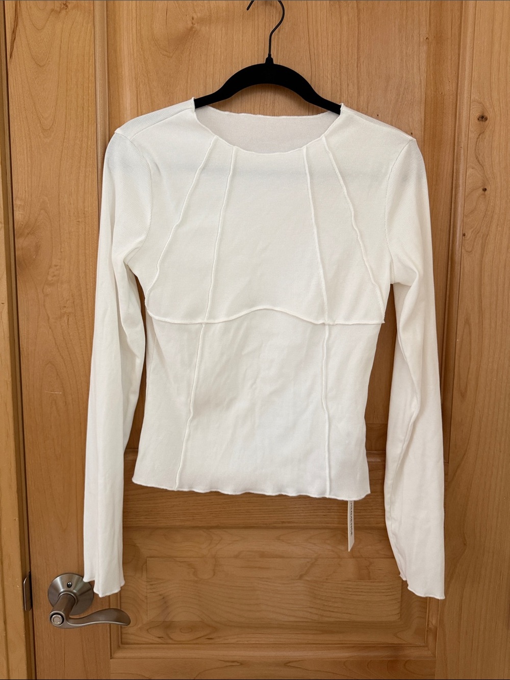 Commense White Ribbed Long-Sleeve Seam-Detail Top - Picture 4 of 4